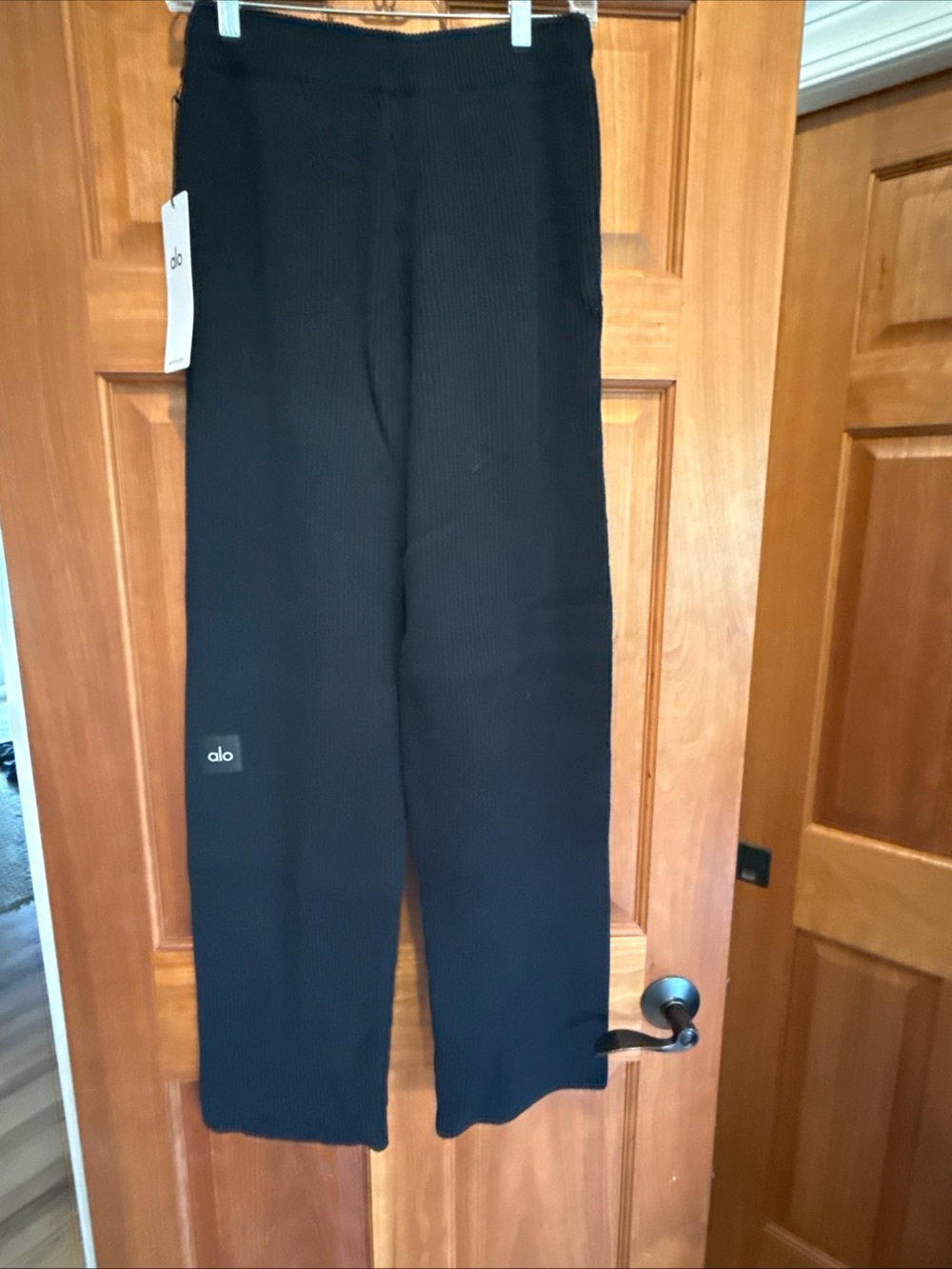 ALO domain Yoga Black Ribbed Wide-Leg Sweatpants